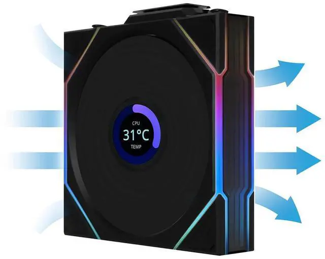 Alt view image 11 of 12 - Lian Li UNI Fan TL LCD 120 Wireless - Triple Pack - 2.4 GHz Wireless Controller Included - Daisy Chain & Infinity Mirror Design - LCD Display - Controller required. - Black (12TLLCD1W3B)