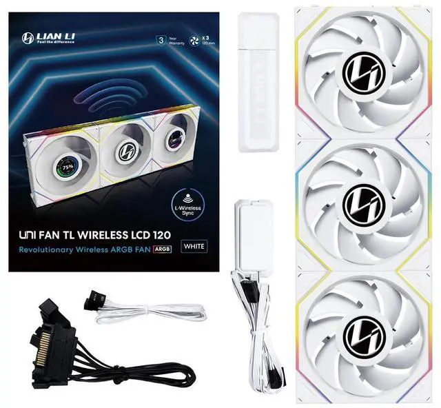 Alt view image 14 of 14 - Lian Li UNI Fan TL LCD 120 Wireless - Triple Pack - 2.4 GHz Wireless Controller Included - Daisy Chain & Infinity Mirror Design - LCD Display - Controller requesd for use. - White (12TLLCD1W3W)