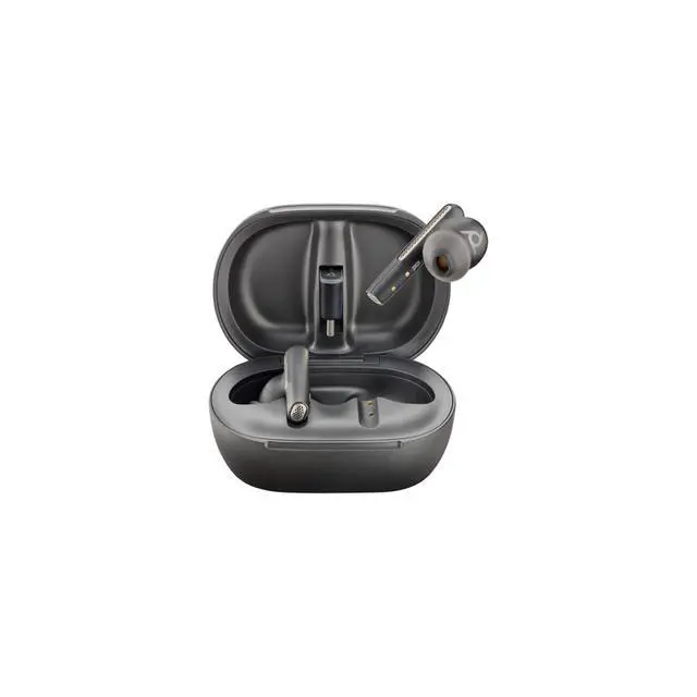 Alt view image 8 of 14 - Poly Voyager Free 60+ UC Carbon Black Earbuds +BT700 USB-C Adapter +Touchscreen Charge Case (7Y8G4AA)