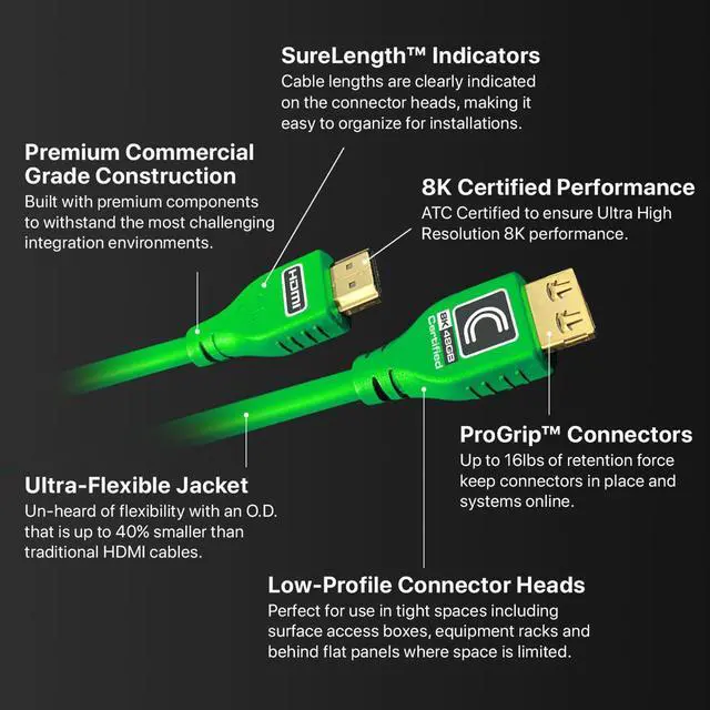 Alt view image 12 of 17 - Comprehensive MicroFlex Pro AV/IT HDMI A/V Cable MHD48G6PROGRN