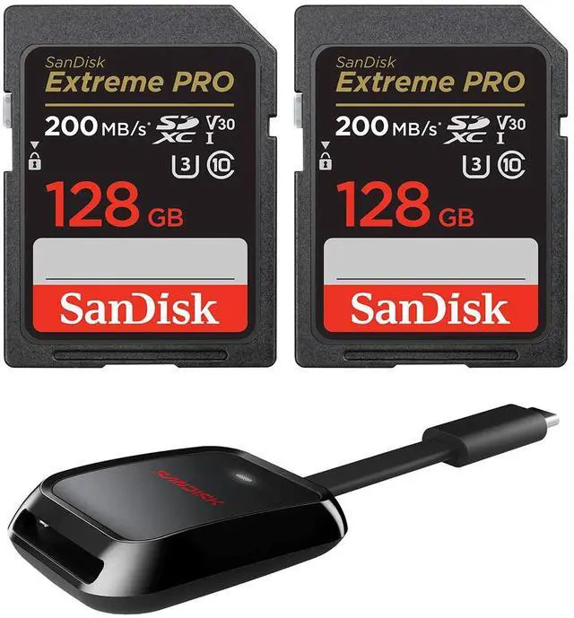 Main image of SanDisk Extreme PRO 128GB UHS-I U3 SDXC Memory Card Bundle #SDSDXXJ-128G-GSCIN A