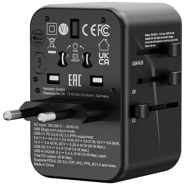 Alt view image 5 of 8 - Verbatim UTA-08 Universal Travel Adapter, (3) USB-A/(3) USB-C