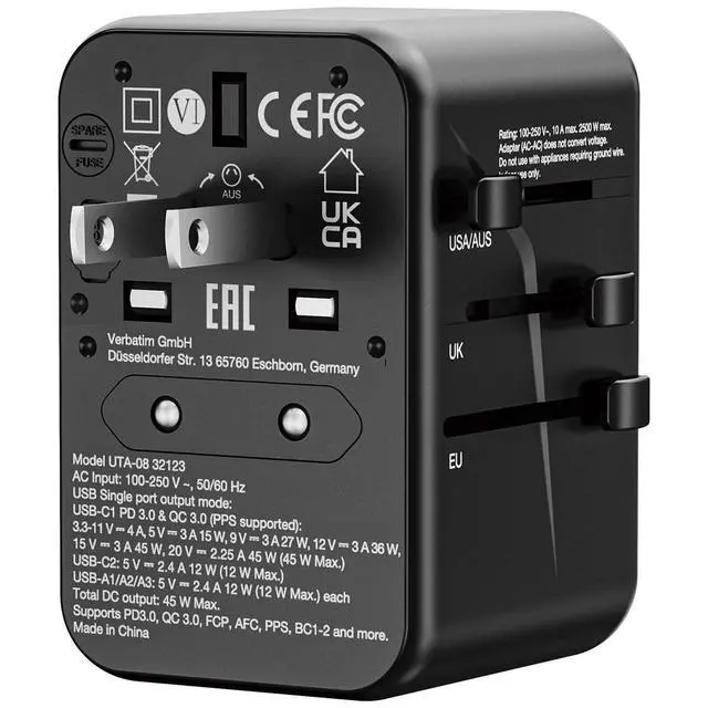 Alt view image 7 of 8 - Verbatim UTA-08 Universal Travel Adapter, (3) USB-A/(3) USB-C