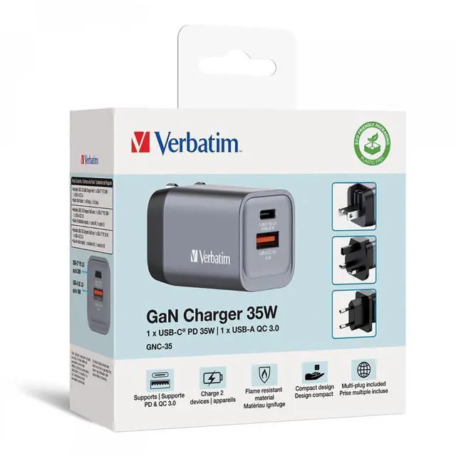 Alt view image 18 of 19 - Verbatim 35W 2-Port GaN Wall Charger - 35 W - 120 V AC, 230 V AC Input - 1