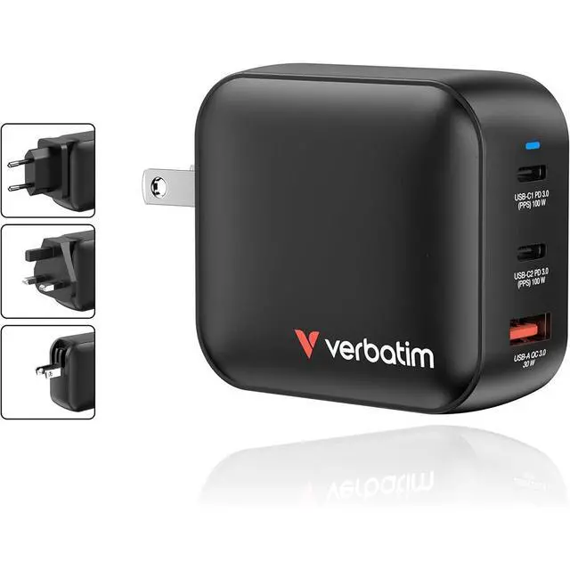 Alt view image 2 of 7 - Verbatim 100W 3-Port USB Mini GaN Wall Charger #32230