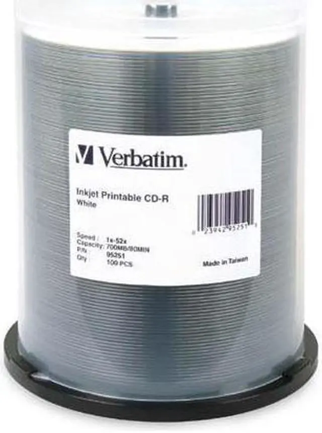 Alt view image 4 of 15 - Verbatim CD-R 700MB 52X White Inkjet Printable - 100pk Spindle
