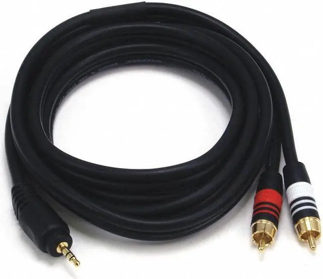 Alt view image 4 of 7 - Monoprice 6ft Premium 3.5mm Stereo Male to 2RCA Male 22AWG Cable (Gold Plated) - Black