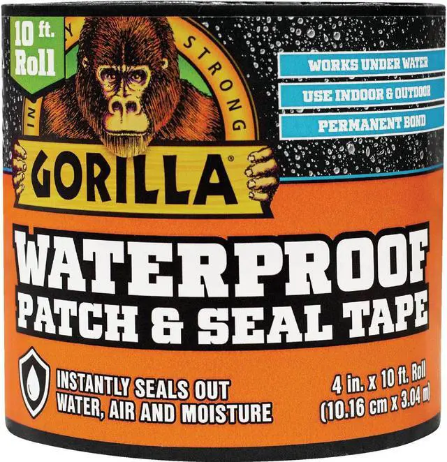 Main image of Gorilla 4 In. x 10 Ft. Waterproof Patch & Seal Repair Tape, Black 4612502