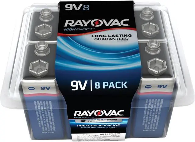 Alt view image 9 of 15 - Rayovac High Energy Premium Alkaline Battery 9V 8/Pack A16048PPK