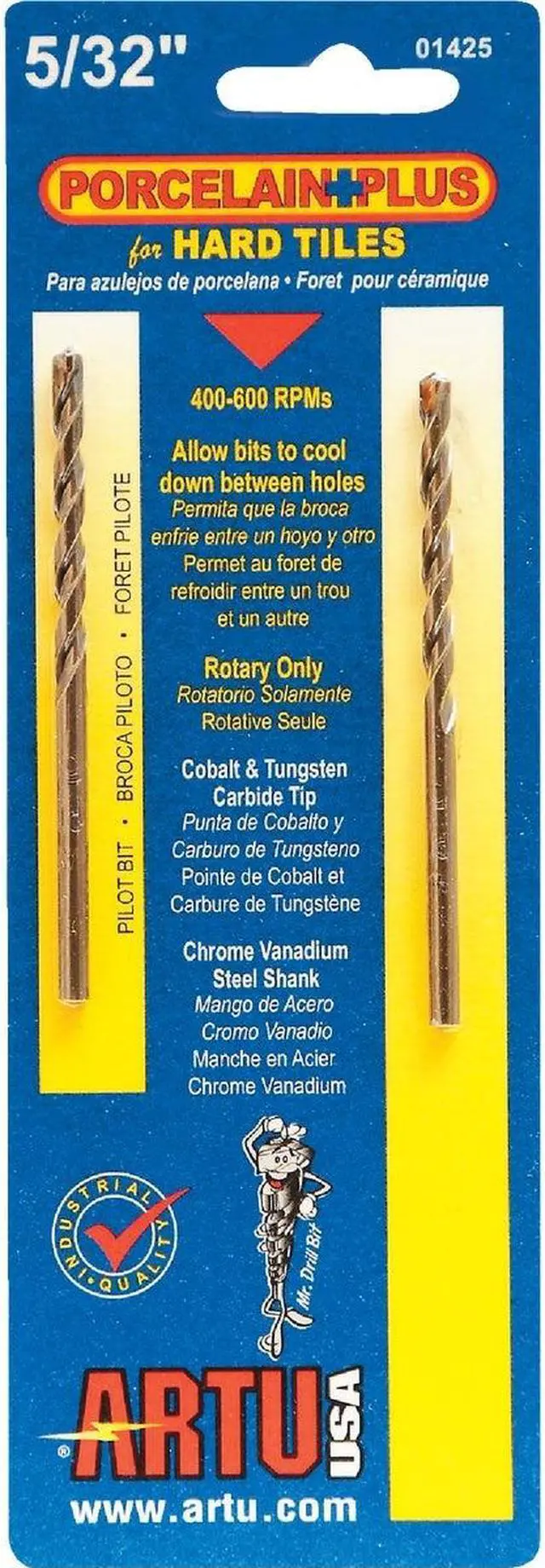 Alt view image 6 of 10 - ARTU 5/32 In. x 3-1/8 In. Cobalt and Tungsten Carbide Glass & Tile Drill Bit