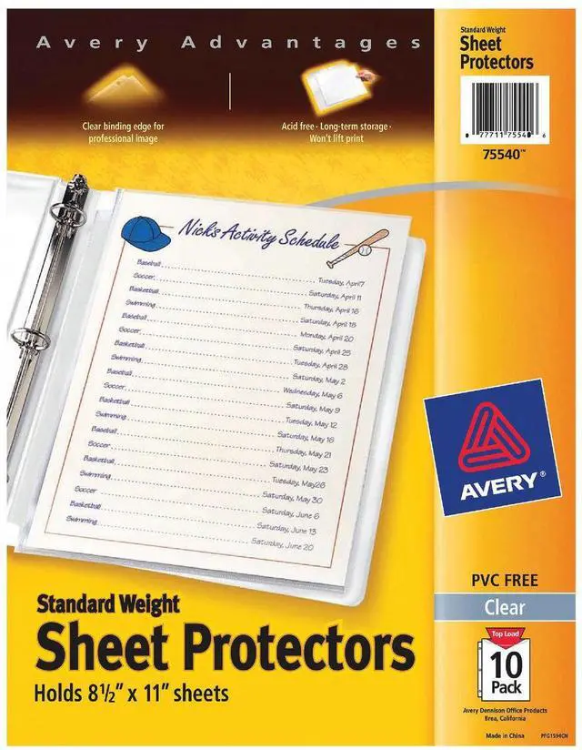Alt view image 7 of 7 - Avery 75540 Standard Weight Sheet Protector Letter 8.50" x 11" - Rectangular - Polypropylene - 10 / Pack - Clear