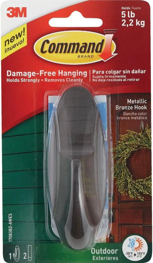 Alt view image 2 of 11 - 3M Command Outdoor Metallic Bronze Hook 17083BZ-AWES