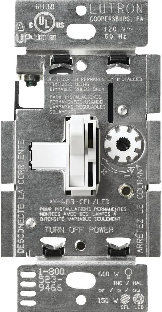 Main image of Lutron Toggler Incandescent/Halogen/LED/CFL White Slide Dimmer Switch
