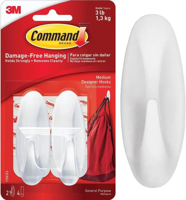 Alt view image 4 of 16 - 3M 17081 Command Designer Medium Hooks 2 hooks, 4 strips