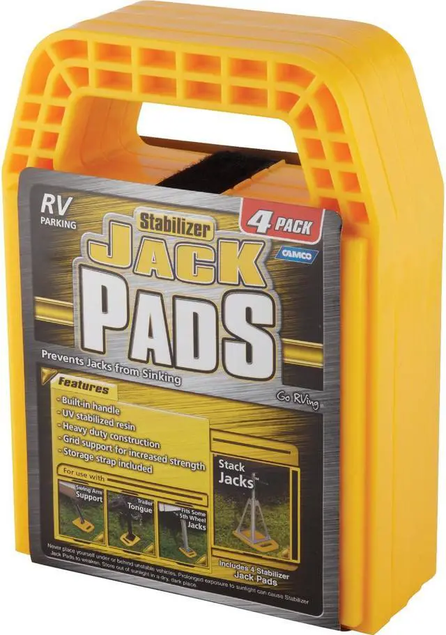Alt view image 3 of 16 - Camco Interlocking w/Built-in Handle RV Stabilizer Jack Pads, (4-Pack) 44595