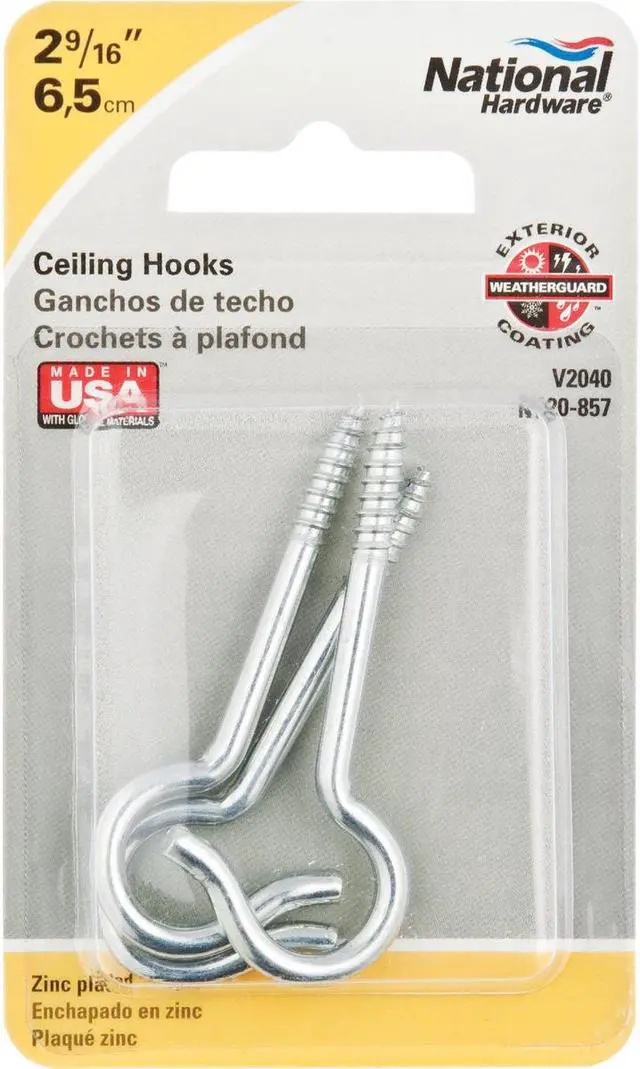 Alt view image 2 of 2 - National #8 Zinc Finish Ceiling Hook (3-Pack) N120857