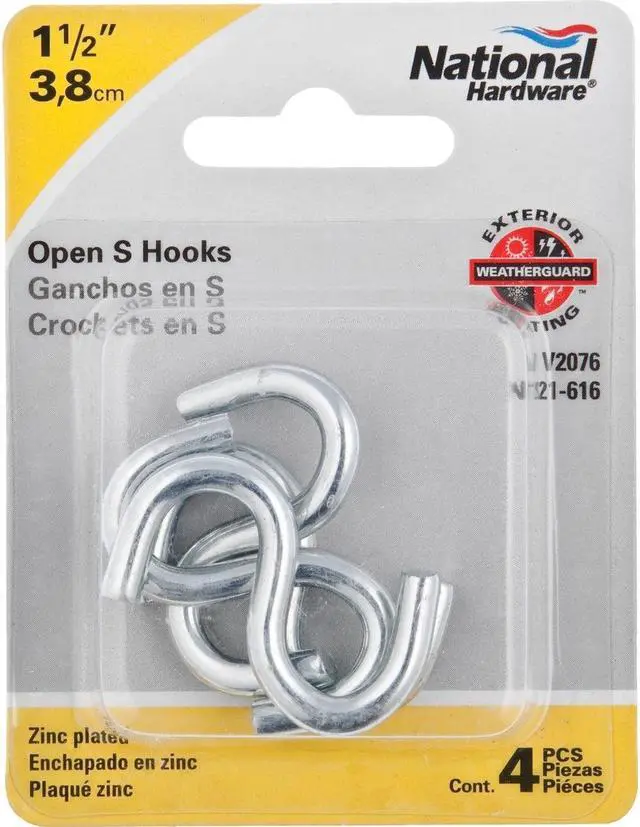 Alt view image 2 of 2 - National 1-1/2 In. Zinc Heavy Open S Hook (4 Ct.) N121616