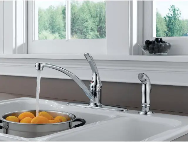 Alt view image 3 of 3 - Delta Faucet B4410LF Foundations Core-B Metal Single-Lever Swing Kitchen Faucet With Side Sprayer, Chrome