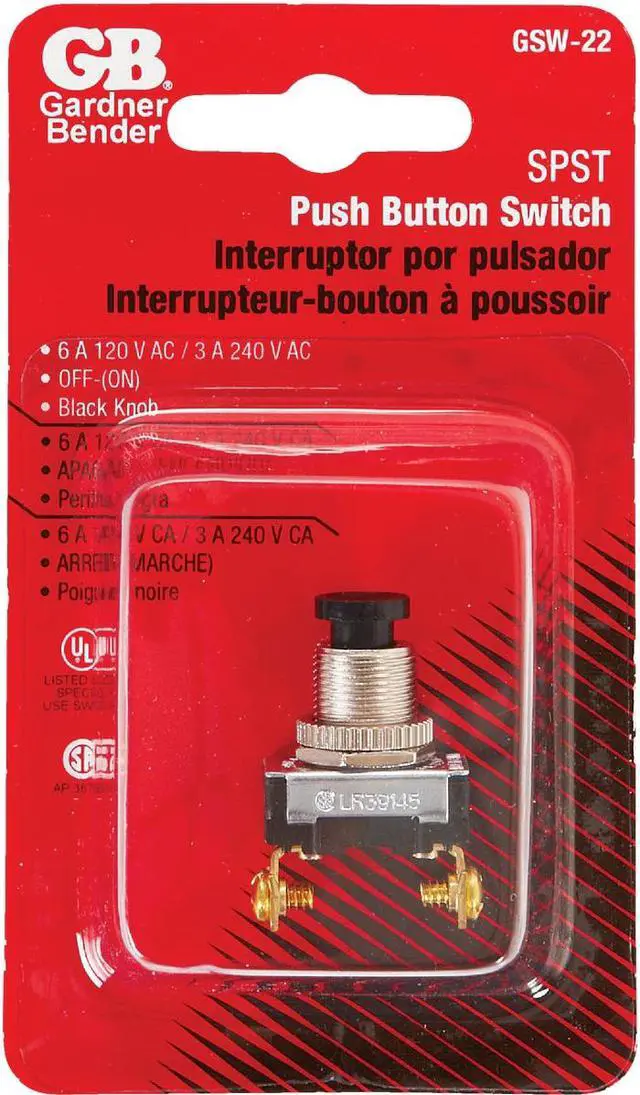 Alt view image 3 of 4 - Gardner Bender Black 2-Terminal Push-Button Switch GSW-22