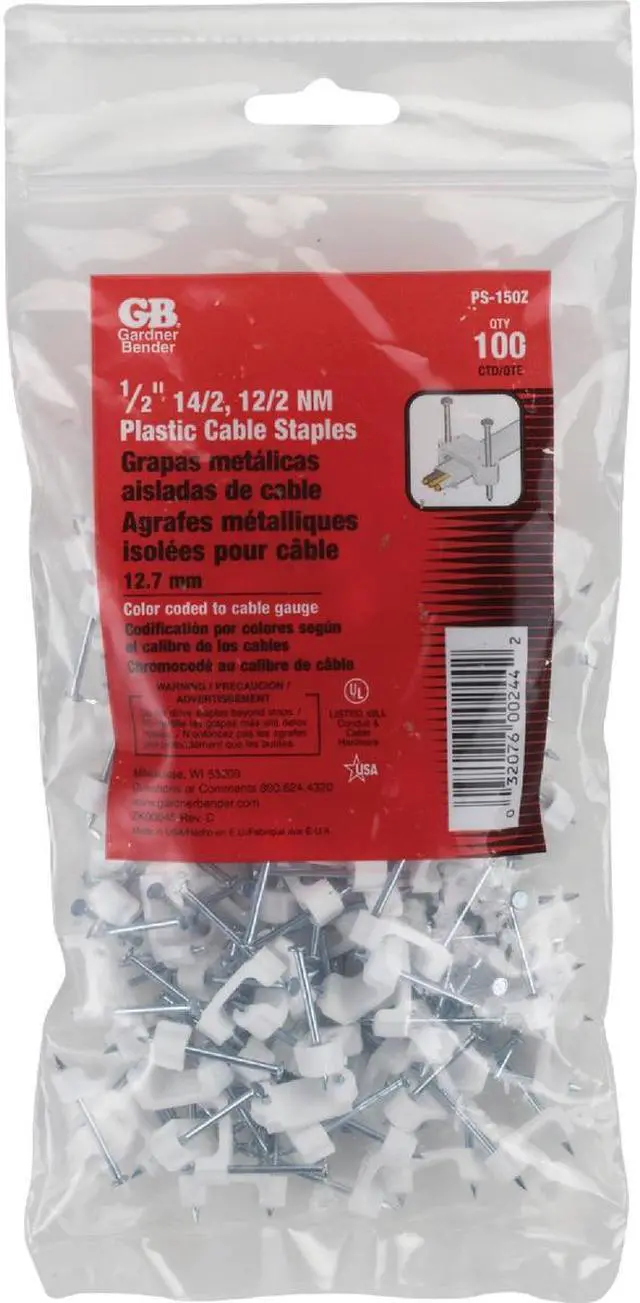 Alt view image 7 of 9 - Gardner Bender 1/2 In. x 3/8 In. Poly Cable Staple (100-Count) PS-150Z