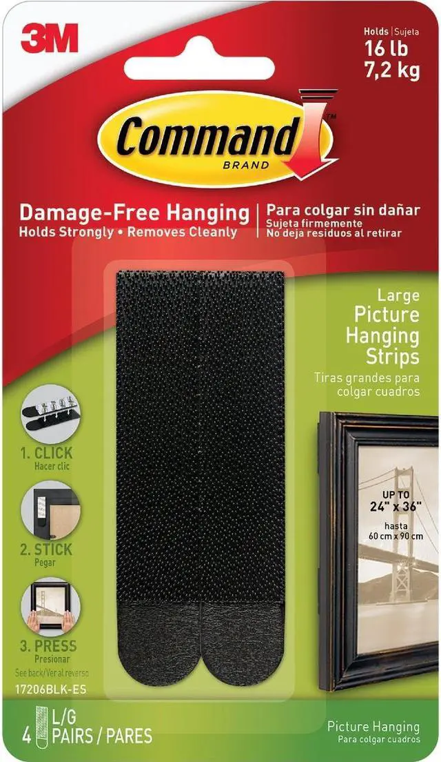 Alt view image 3 of 13 - 3M 17206BLK Command Large Picture Hanging Strips Black 4 sets/pack