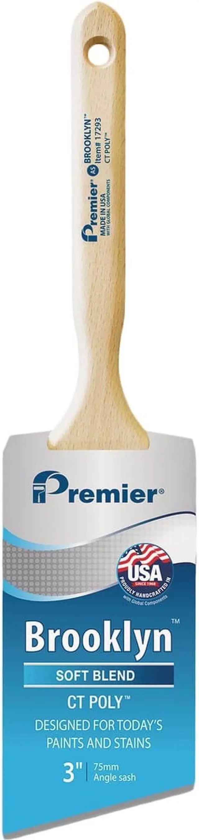 Main image of PREMIER 17293 3" Angle Sash Paint Brush, Polyester Bristle, Hardwood Handle