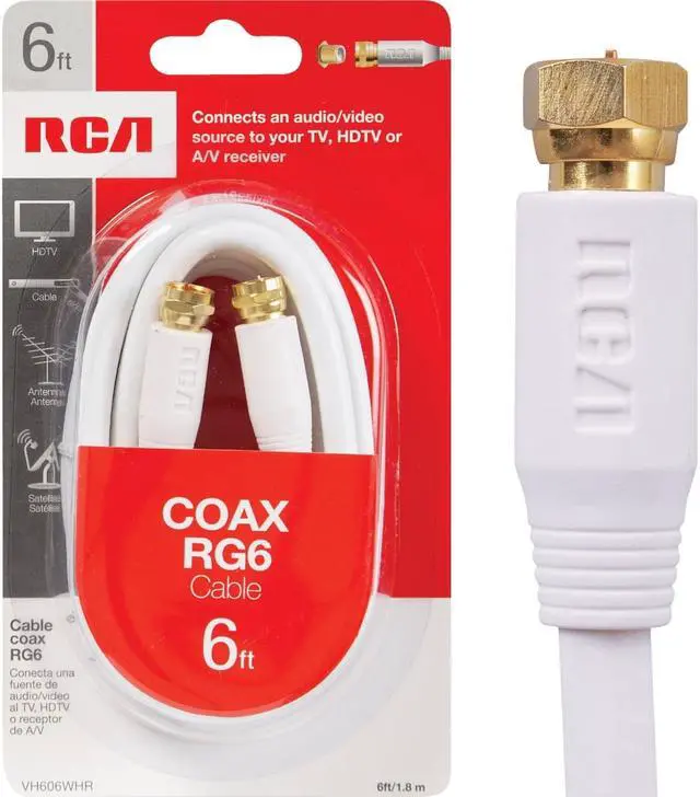 Alt view image 5 of 9 - RCA 6 Ft. White Digital RG6 Coaxial Cable VH606WHR