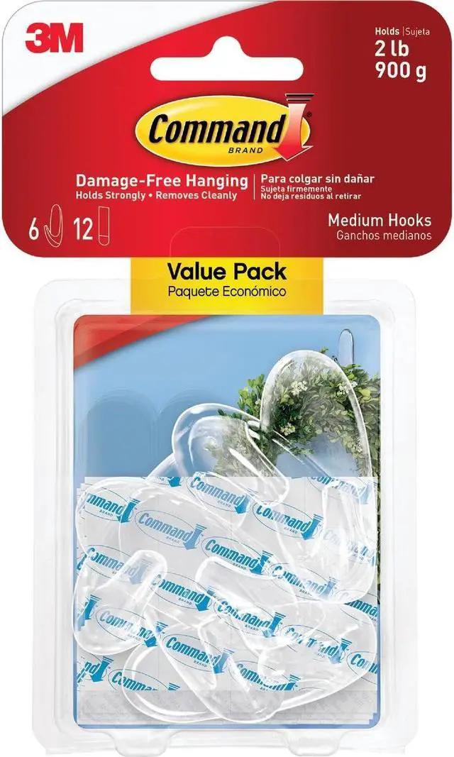 Alt view image 3 of 17 - 3M Command Clear Adhesive Hook (6-Pack) 17091CLR-6ES