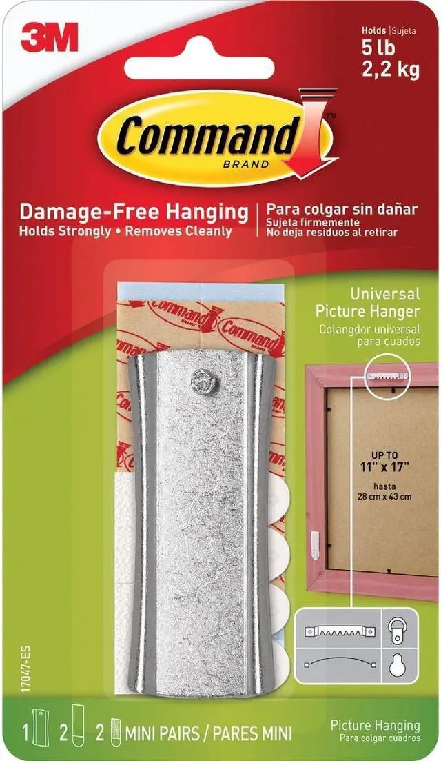 Alt view image 12 of 20 - 3M 17047 Command Sticky Nail Sawtooth Hanger 1 hanger, 2 large strips, 2 sets of mini str