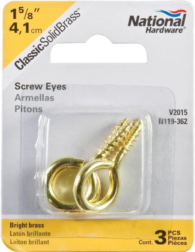 Alt view image 3 of 3 - National #8 Brass Large Screw Eye (3 Ct.) N119362