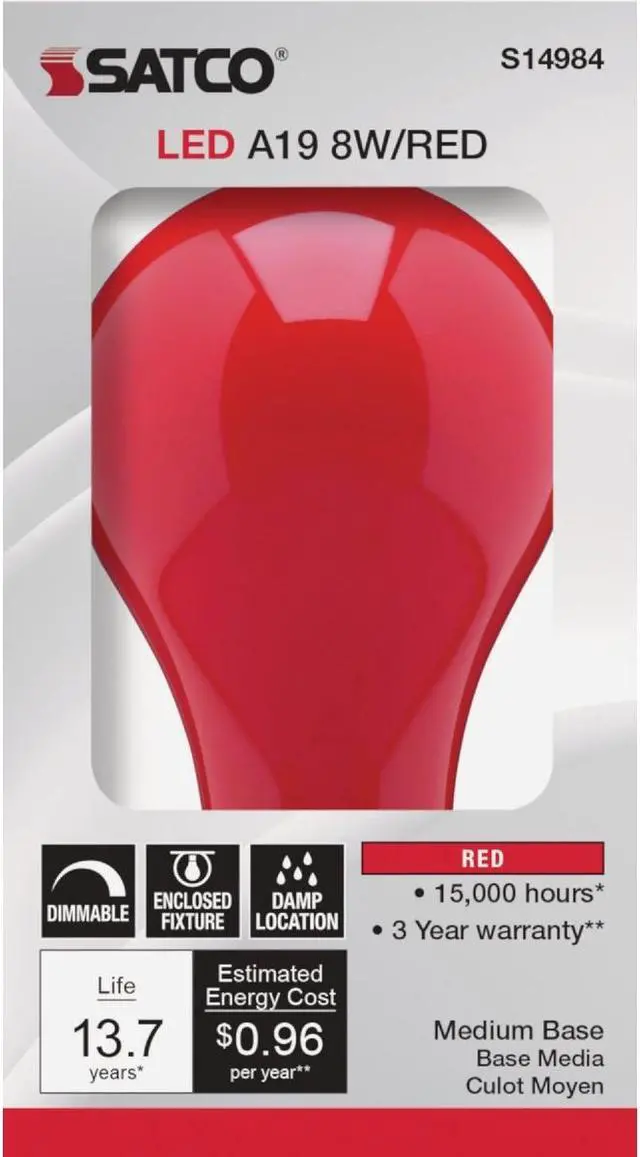 Alt view image 3 of 3 - 8W A19 LED Ceramic Red Medium base 360 deg. beam spread 120V
