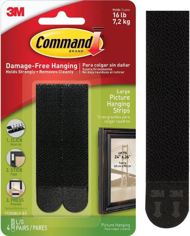 Alt view image 2 of 13 - 3M 17206BLK Command Large Picture Hanging Strips Black 4 sets/pack