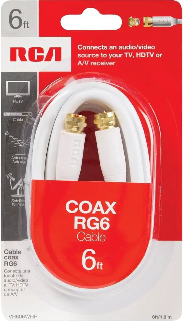 Alt view image 6 of 9 - RCA 6 Ft. White Digital RG6 Coaxial Cable VH606WHR