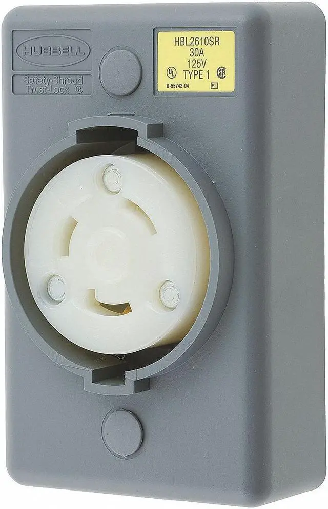 Alt view image 2 of 4 - Hubbell Wiring Device-Kellems Locking Receptacle,Industrial,30,Gray  HBL2610SR