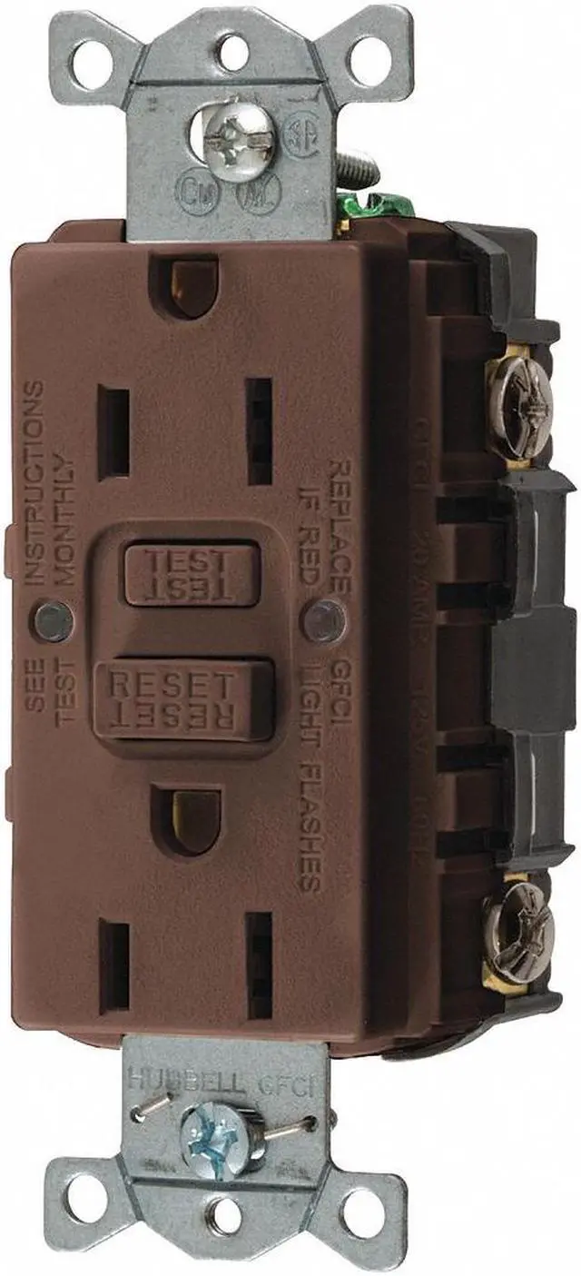 Main image of HUBBELL WIRING DEVICE-KELLEMS GFR15 GFCI Receptacle, 15A, 125VAC, 5-15R, Brown