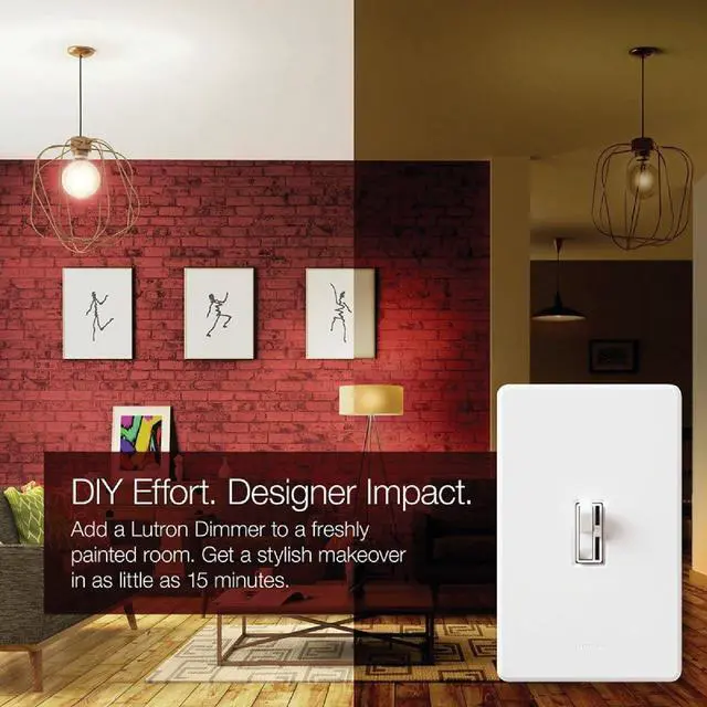 Alt view image 4 of 7 - Lutron Toggler Incandescent/Halogen/LED/CFL White Slide Dimmer Switch