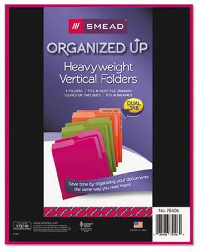 Alt view image 7 of 13 - Smead Organized UP Heavyweight Vertical File Folders, Dual Tab, Letter Size, Assorted Colors, Pack of 6 (75406)