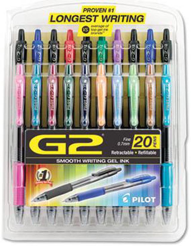 Pilot G2 Premium Retractable Gel Ink Pen Assorted Ink .7mm 20/Set 31294 