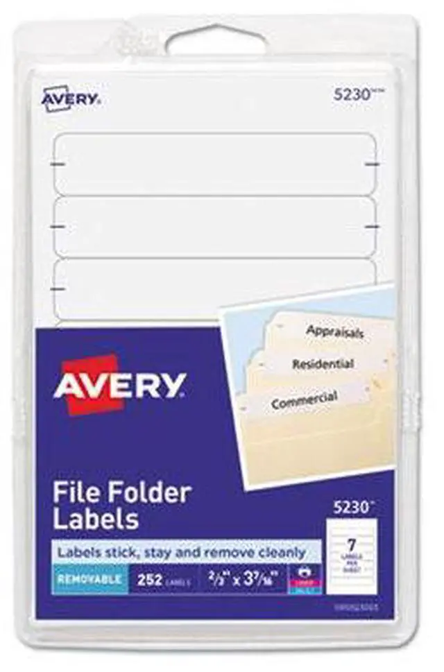 Alt view image 3 of 12 - Avery Removable 1/3-Cut File Folder Labels Inkjet/Laser .66 x 3.44 White 252/PK