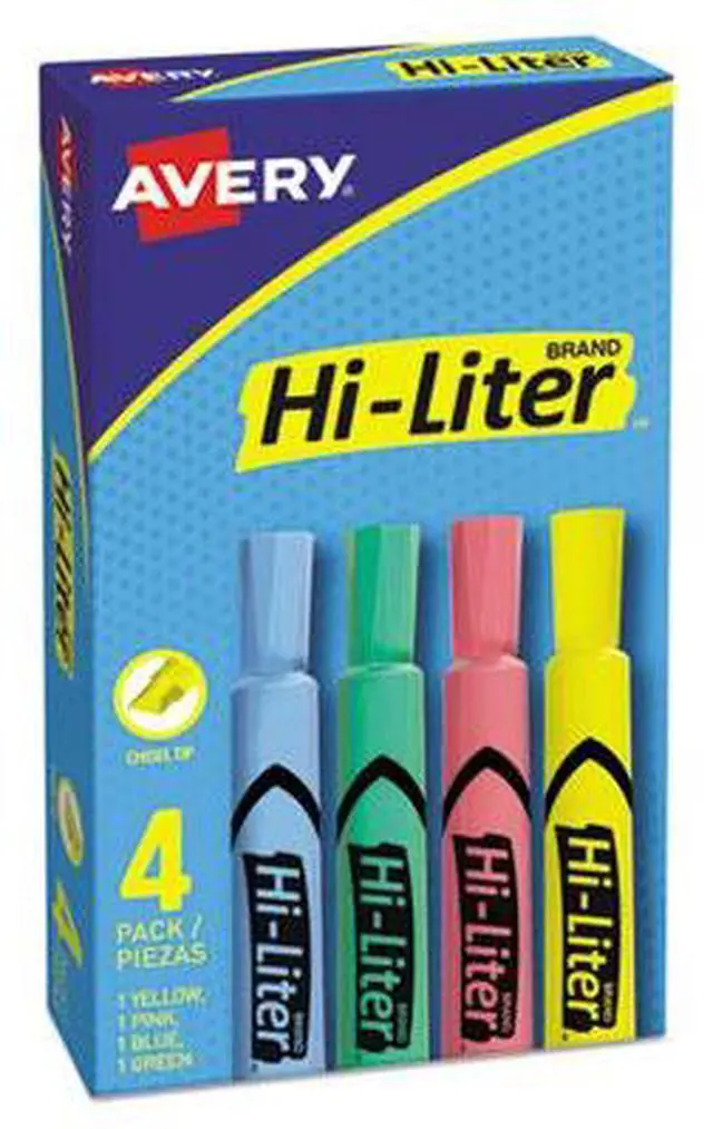 Alt view image 10 of 19 - Avery HI-LITER Desk-Style Highlighter Chisel Tip Assorted Colors 4/Set 17752
