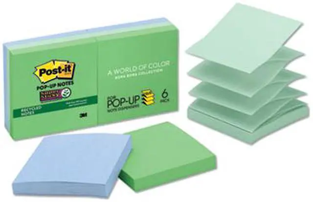 Alt view image 6 of 20 - Post-it Pop-up Recycled Notes in Bora Bora Colors 3 x 3 90-Sheet 6/Pack R3306SST