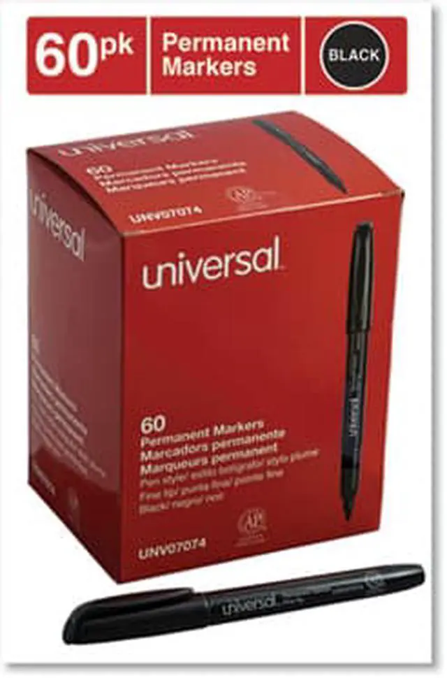 Alt view image 5 of 20 - Universal Pen-Style Permanent Marker Bullet/Fine Black 60 per pack 07074