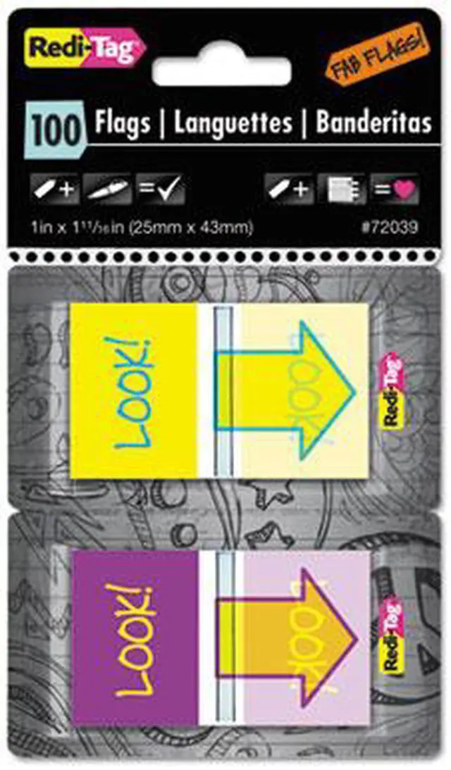 Alt view image 5 of 6 - Redi-Tag Pop-Up Fab Page Flags w/Dispenser "Look!" Purple/Yellow; Yellow/Teal 100/Pack 72039