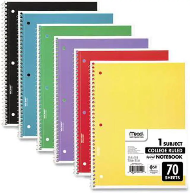 Alt view image 3 of 13 - Mead Spiral Notebook College Rule 10 1/2" x 8" 70 Pages 6 Books/Pack 73065