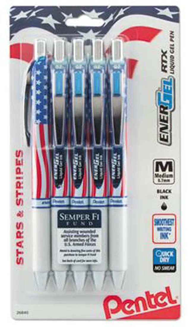 Alt view image 7 of 8 - Pentel EnerGel RTX Retractable Liquid Gel Pen .7mm USA Barrel Black Ink 5/PK BL77USABP5A