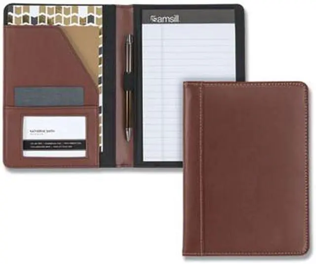Alt view image 14 of 20 - Samsill Contrast Stitch Leather Padfolio 6 1/4w x 8 3/4h Open Style Brown 71736
