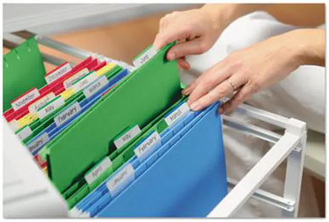 Alt view image 9 of 20 - 3M 686A1 Hanging File Tabs  Blue/Green/Red/Yellow  6 Flags/Color  24 Flags Pack