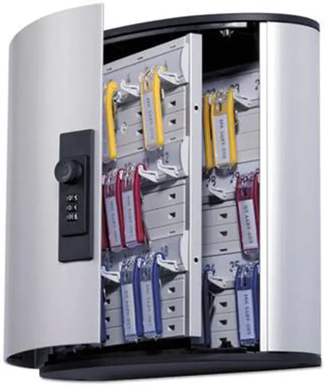 Alt view image 3 of 12 - Durable Locking Key Cabinet 36-Key Brushed Aluminum Silver 11 3/4 x 4 5/8 x 11
