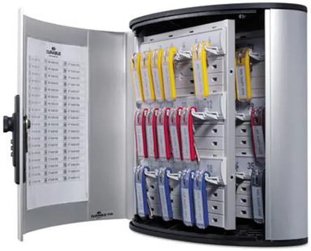 Alt view image 4 of 12 - Durable Locking Key Cabinet 36-Key Brushed Aluminum Silver 11 3/4 x 4 5/8 x 11
