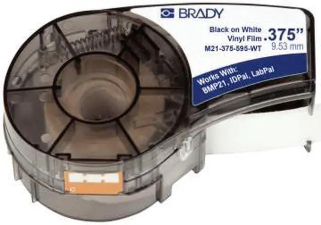 Alt view image 2 of 4 - brady high adhesion vinyl label tape m71c2000595wt black on white vinyl film compatible with bmp21plus, idpal, and labpal label printers 21' length, .375" width